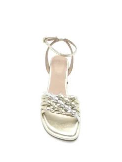 Sandalo tacco pelle donna Flora Platinum intreccio<Apepazza Hot