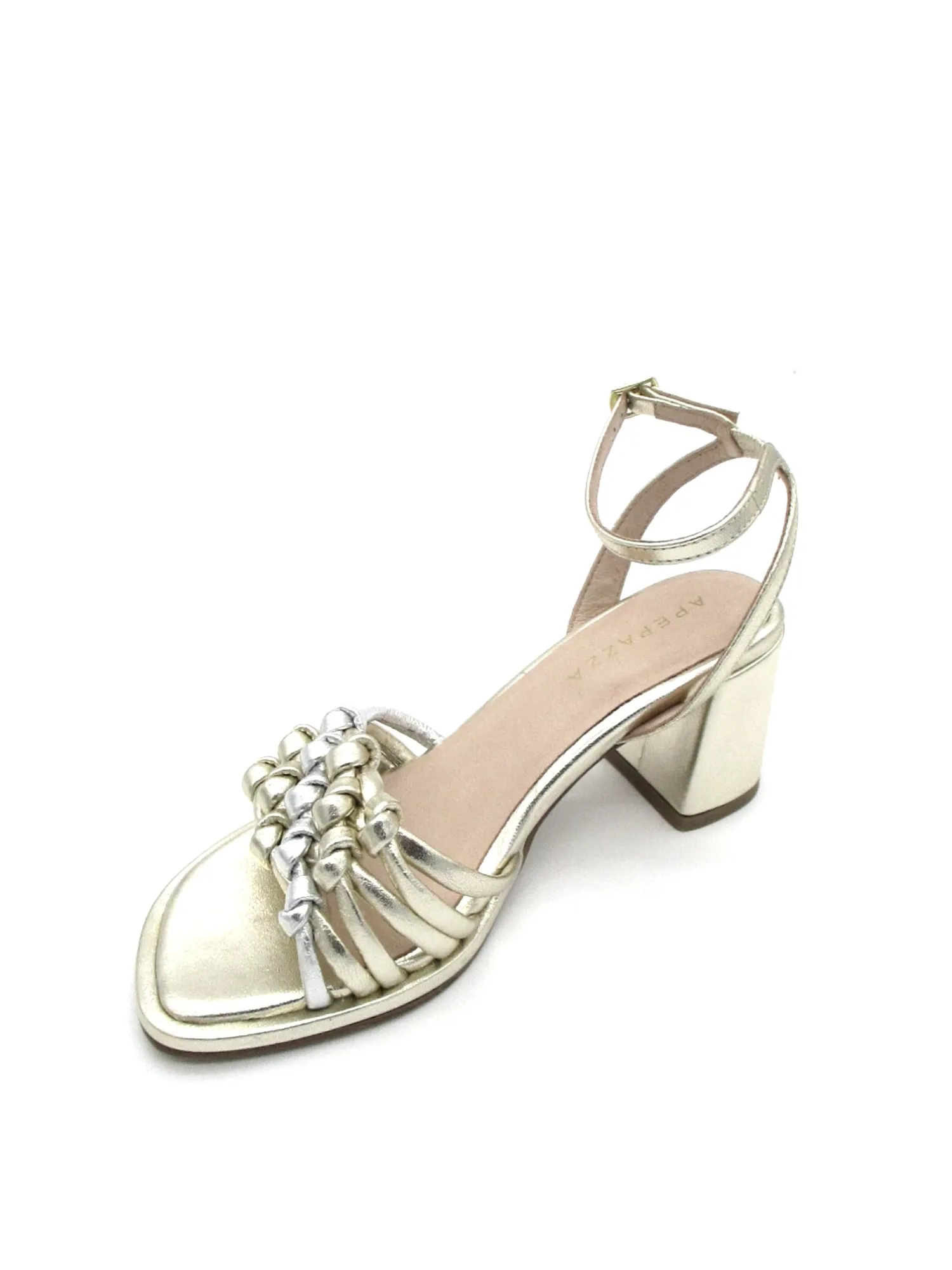 Sandalo tacco pelle donna Flora Platinum intreccio<Apepazza Hot