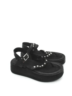 Sandalo zeppa in pelle donna Black - A78002 -<AS98 Best