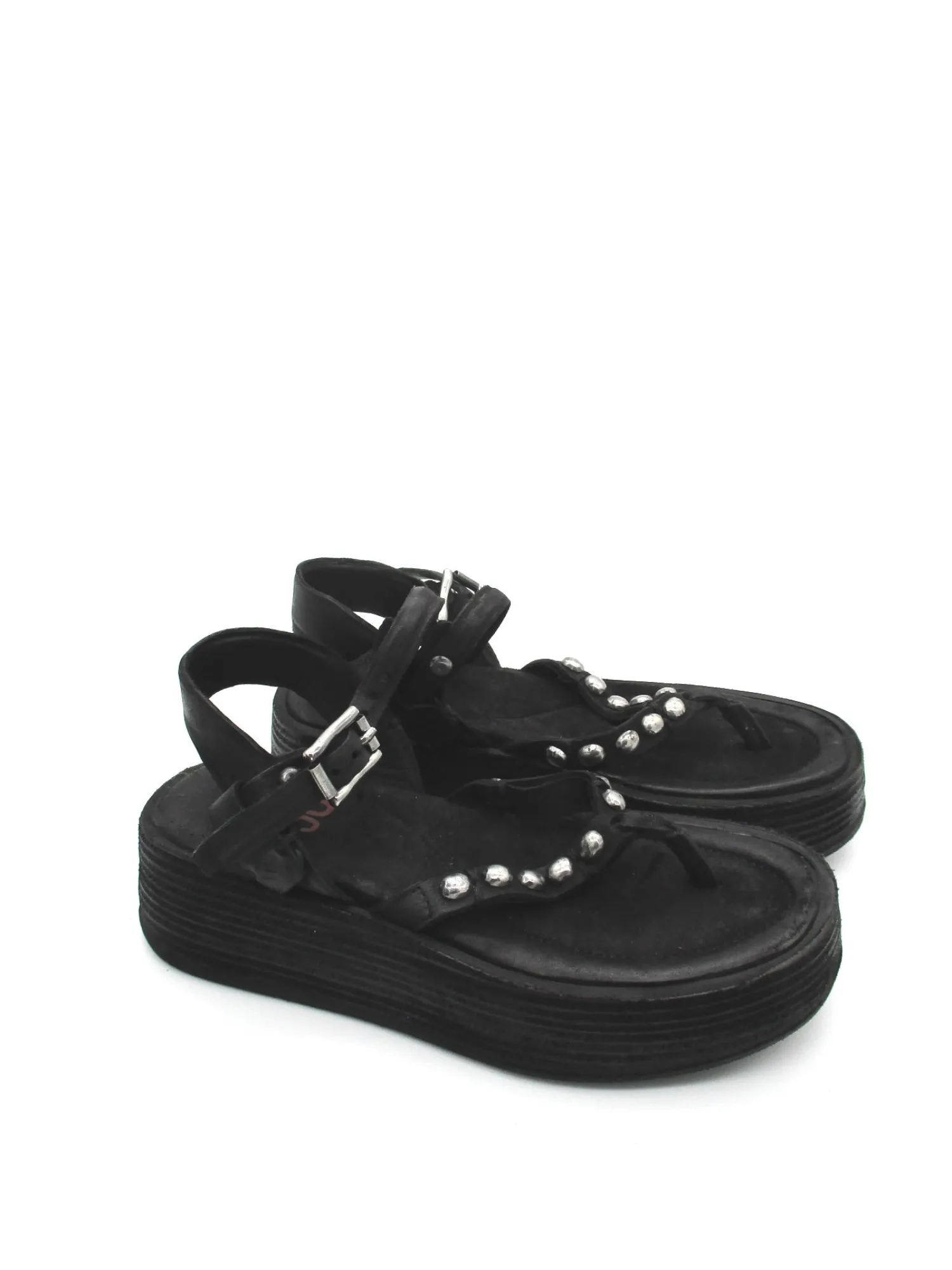Sandalo zeppa in pelle donna Black - A78002 -<AS98 Best