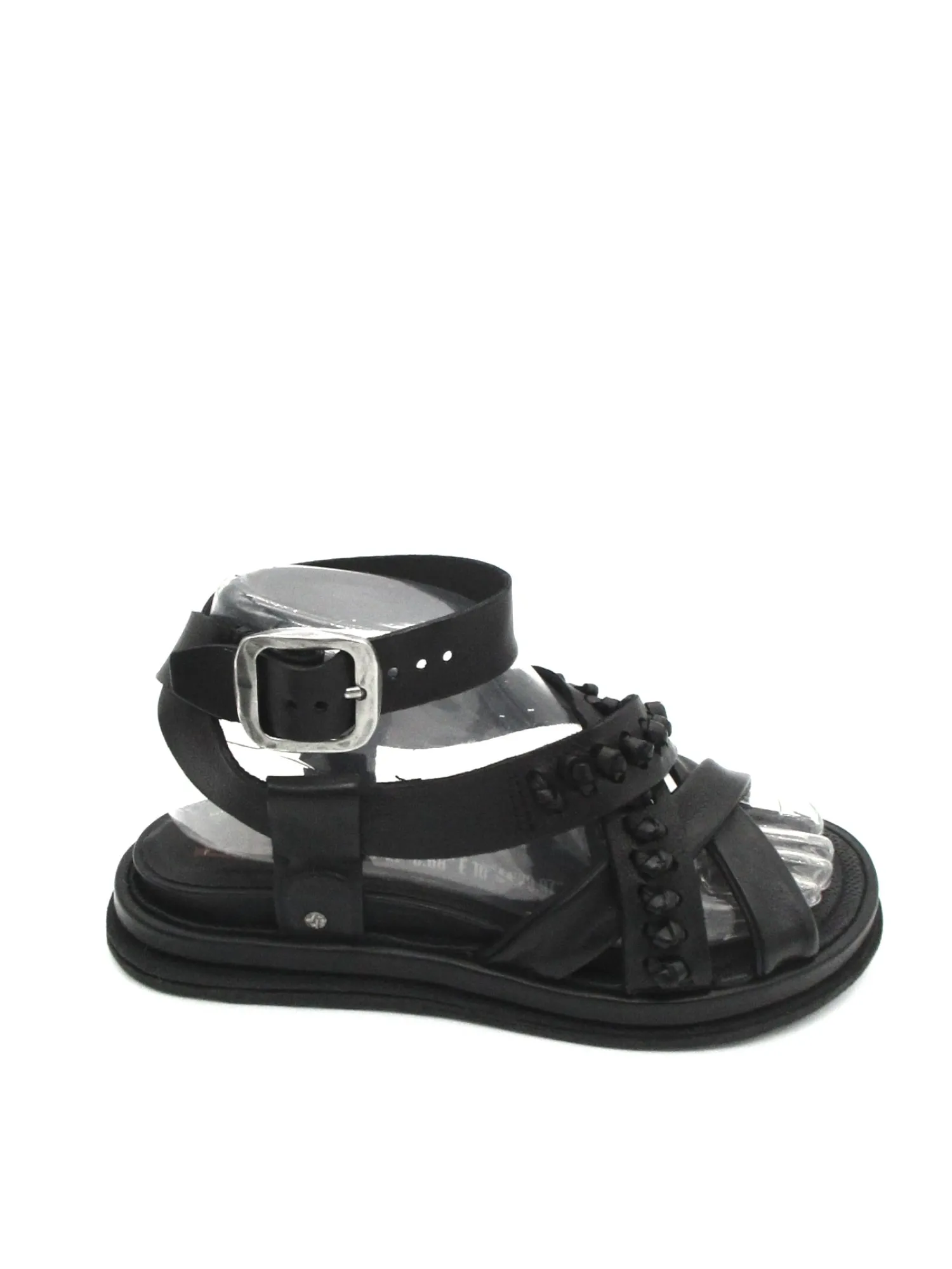 Sandalo zeppa in pelle donna Black - A65003 -<AS98 Hot