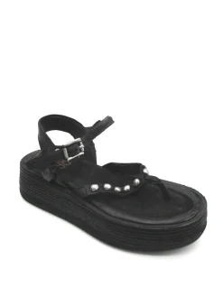 Sandalo zeppa in pelle donna Black - A78002 -<AS98 Best