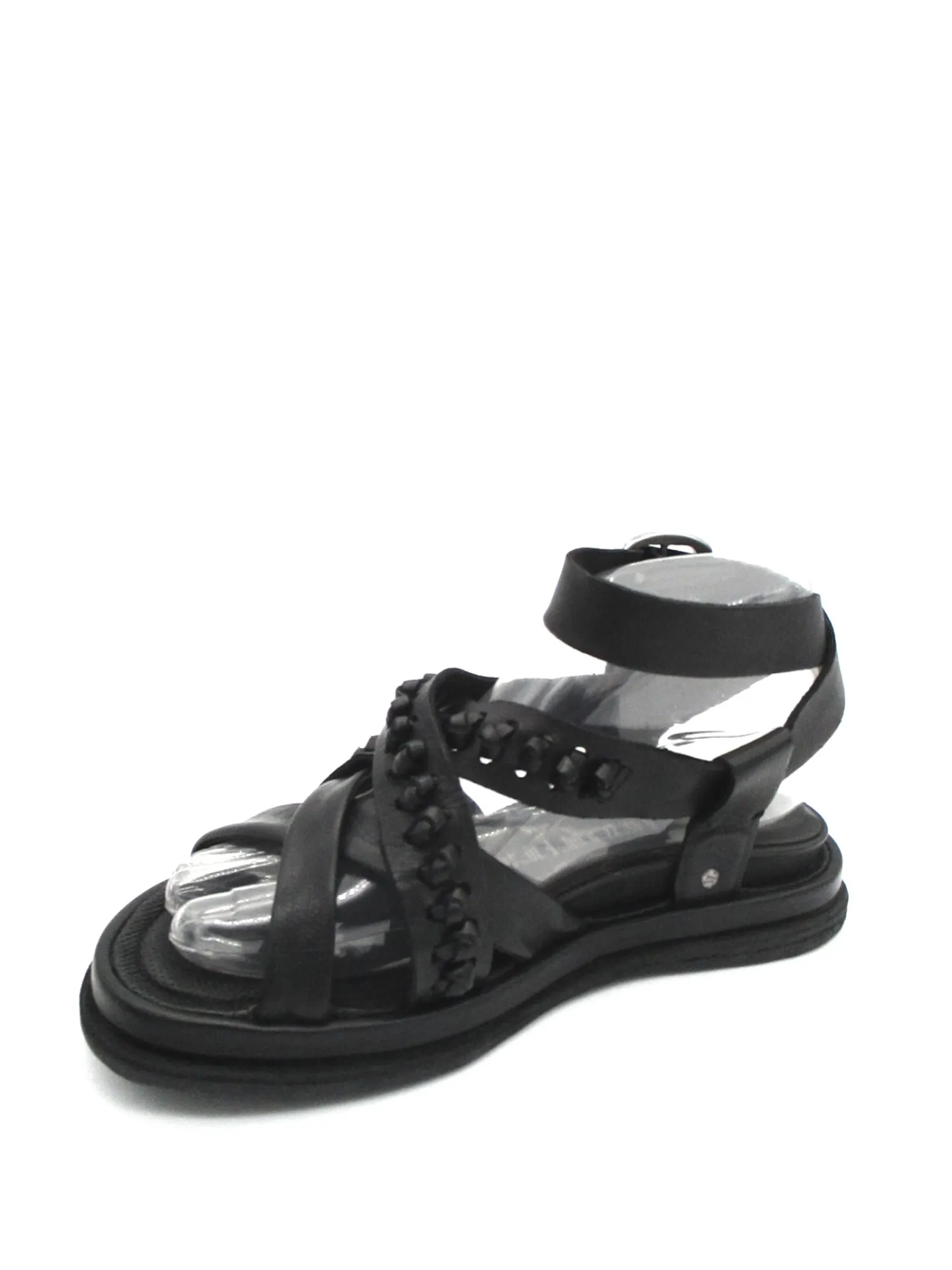 Sandalo zeppa in pelle donna Black - A65003 -<AS98 Hot