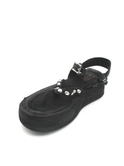 Sandalo zeppa in pelle donna Black - A78002 -<AS98 Best