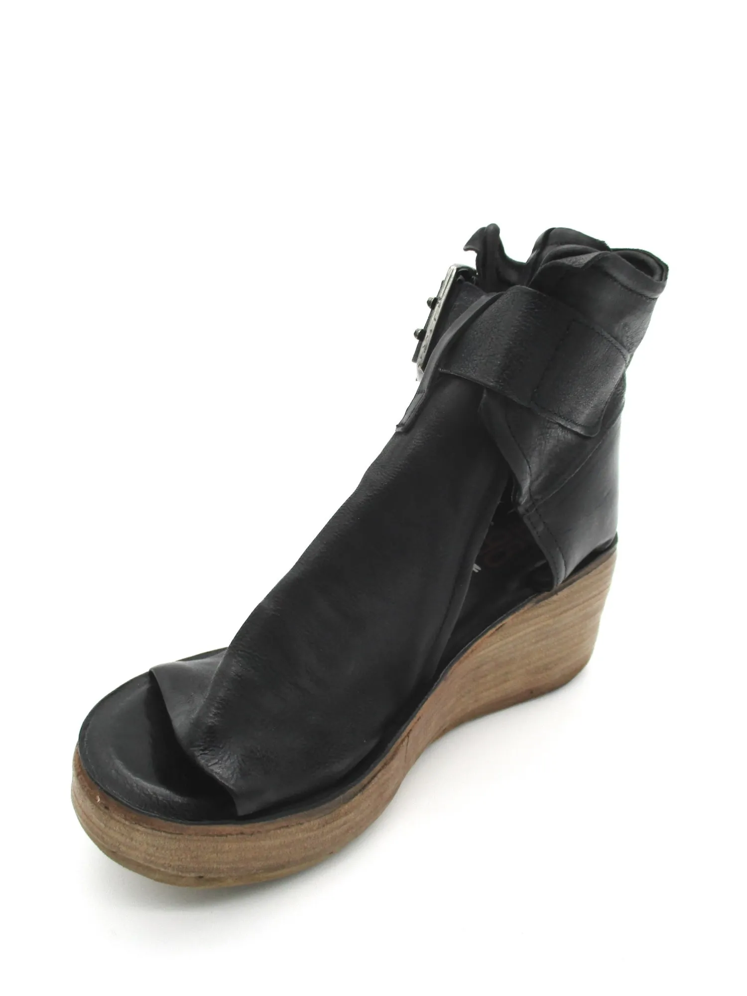 Sandalo zeppa in pelle donna Black -528036-<AS98 Hot
