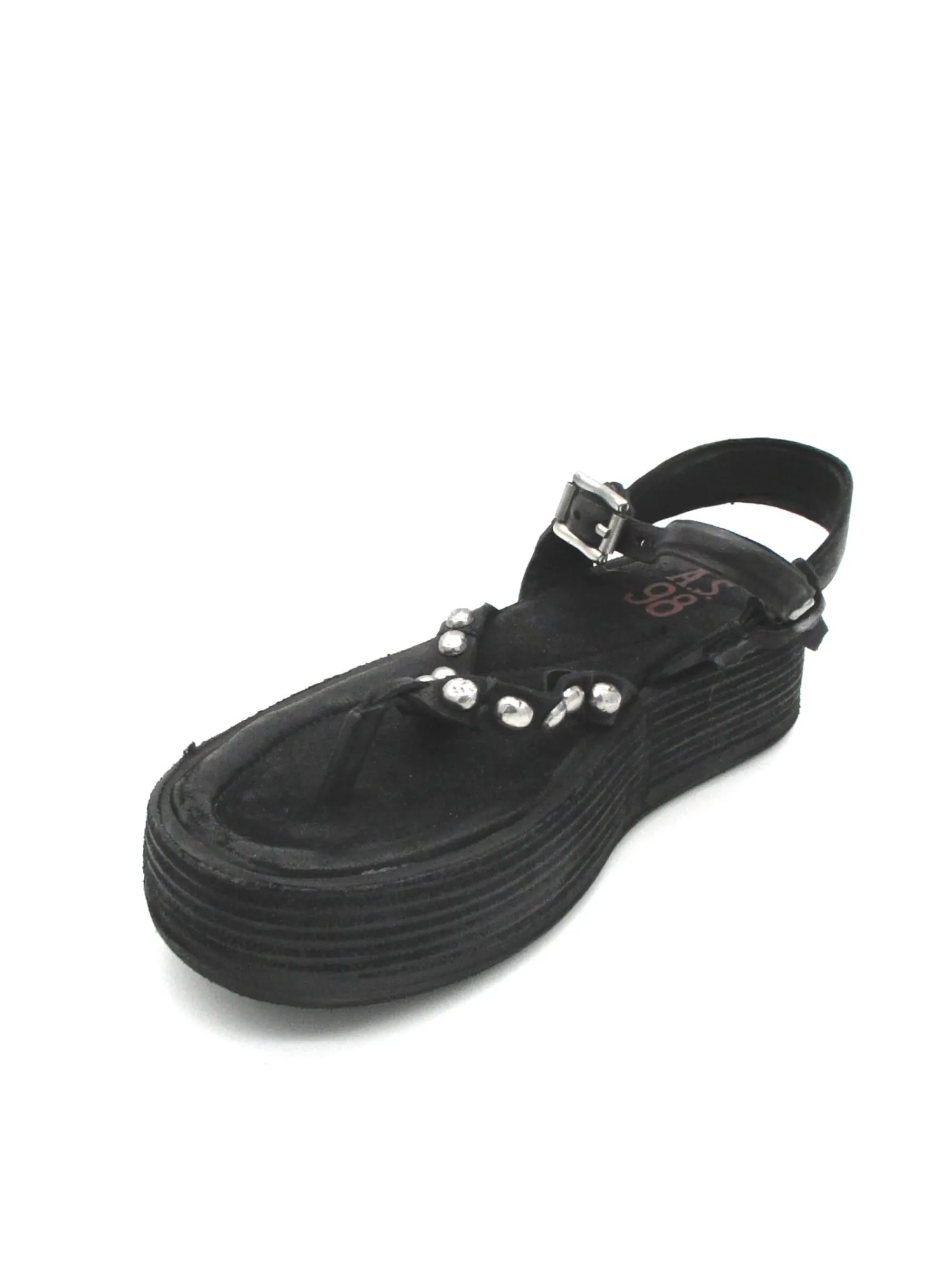 Sandalo zeppa in pelle donna Black - A78002 -<AS98 Best