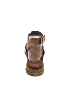 Sandalo zeppa in pelle donna A65003 Camel<AS98 Best